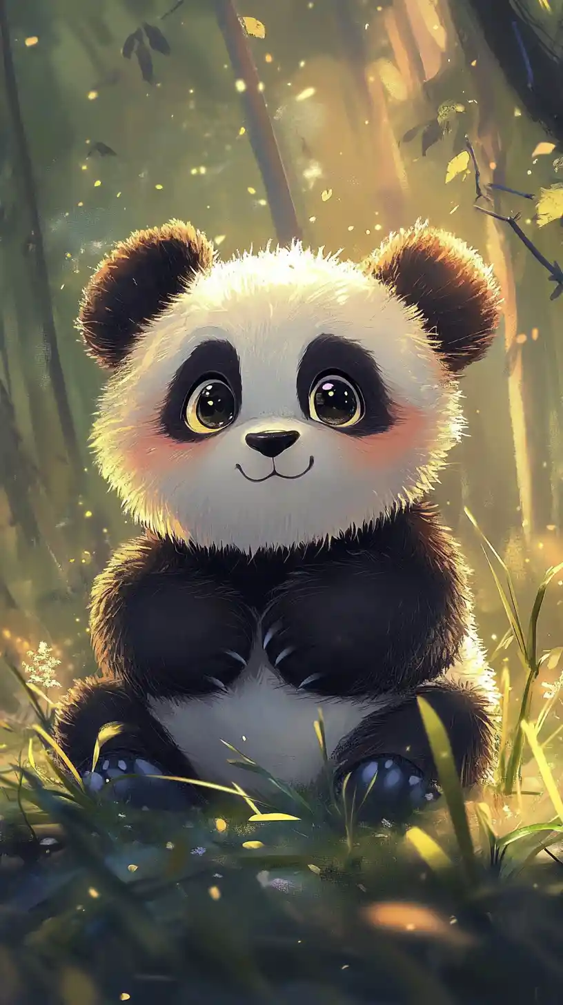 Joyful baby panda in cute anime illustration style