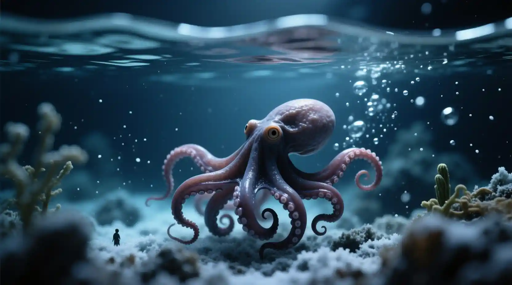 深海中孤傲章魚的情緒化微距視角