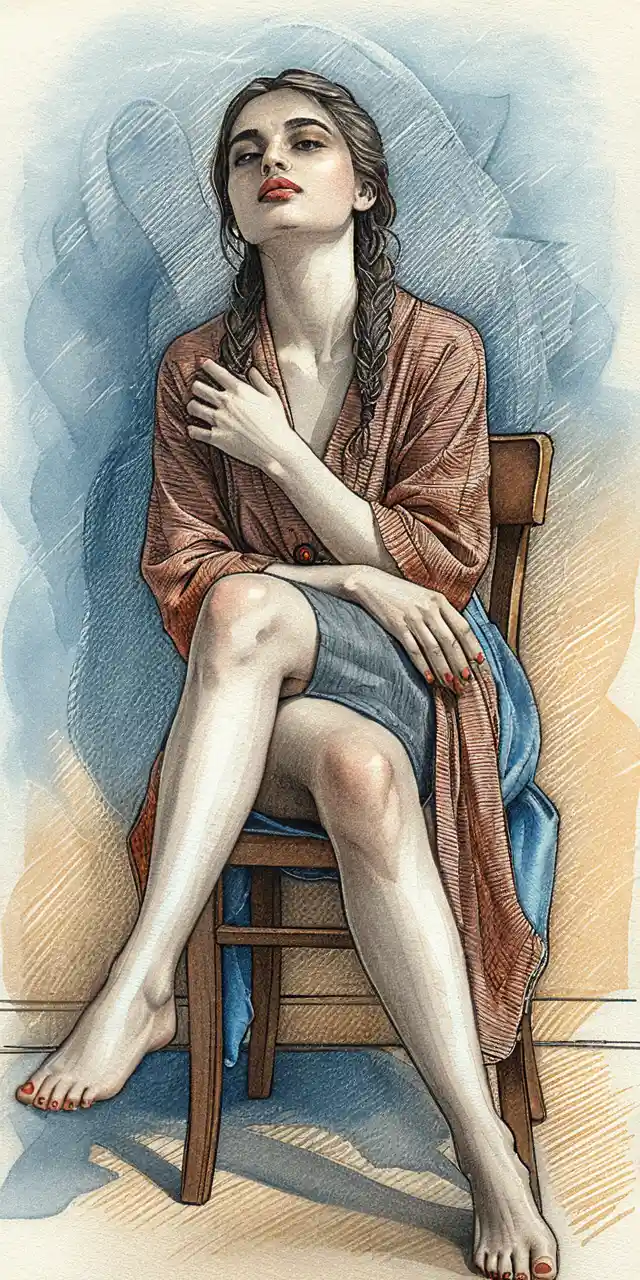 Elegante donna in abito rosso a un tavolino di caffè vintage