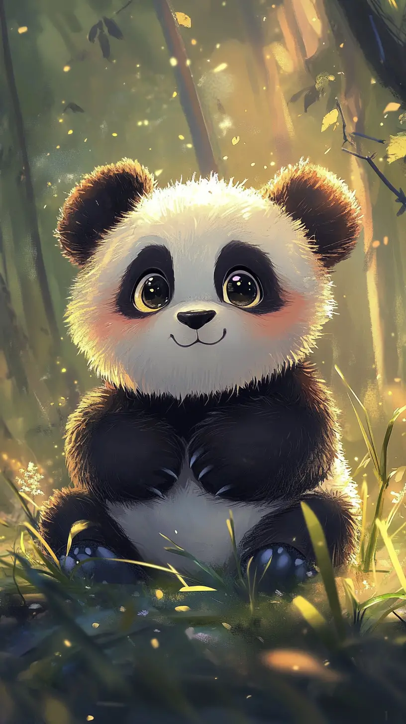 Joyful baby panda in cute anime illustration style