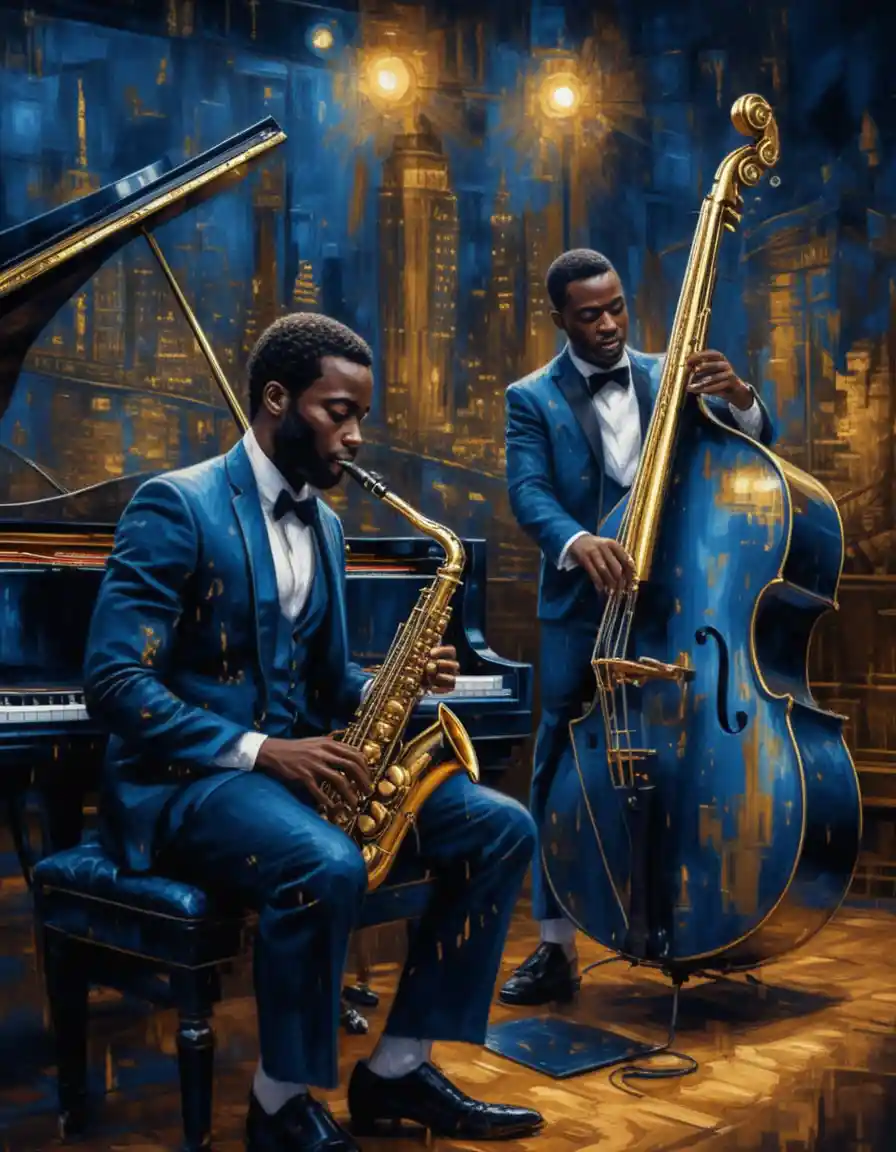 Élégants musiciens de jazz se produisant dans un nightclub luxueux