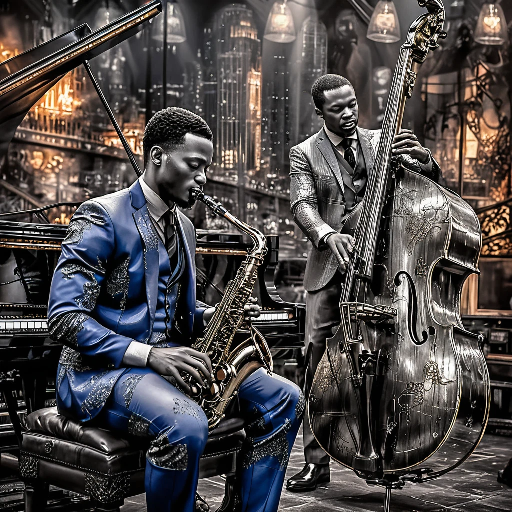 Elegant jazz musicians performing in a luxurious night club
