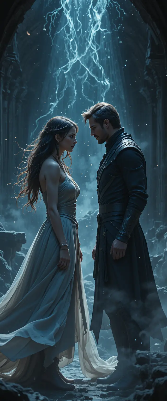Intense confrontation between two adults in a magic chamber