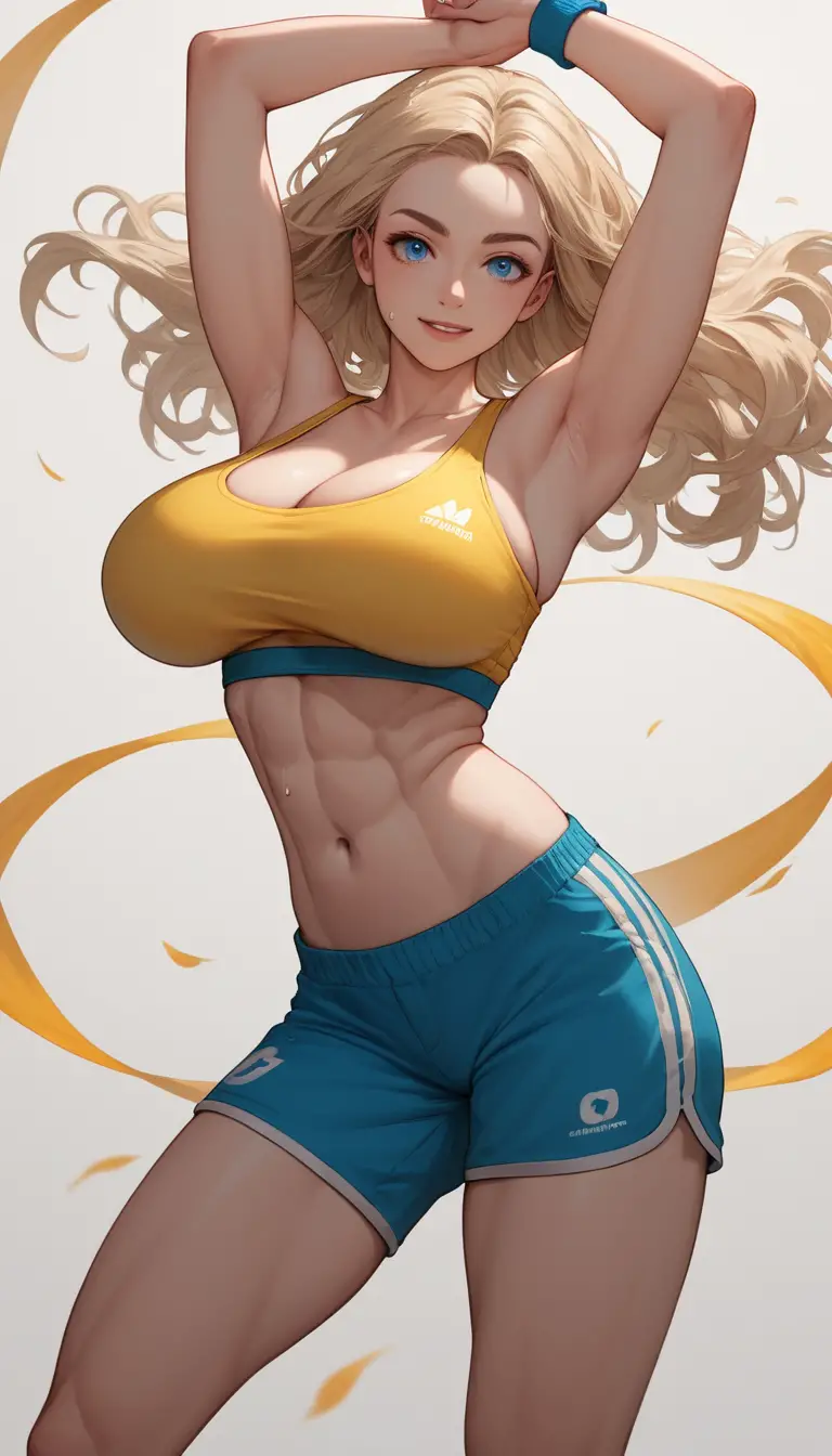 Confident anime girl in sporty outfit at dance club