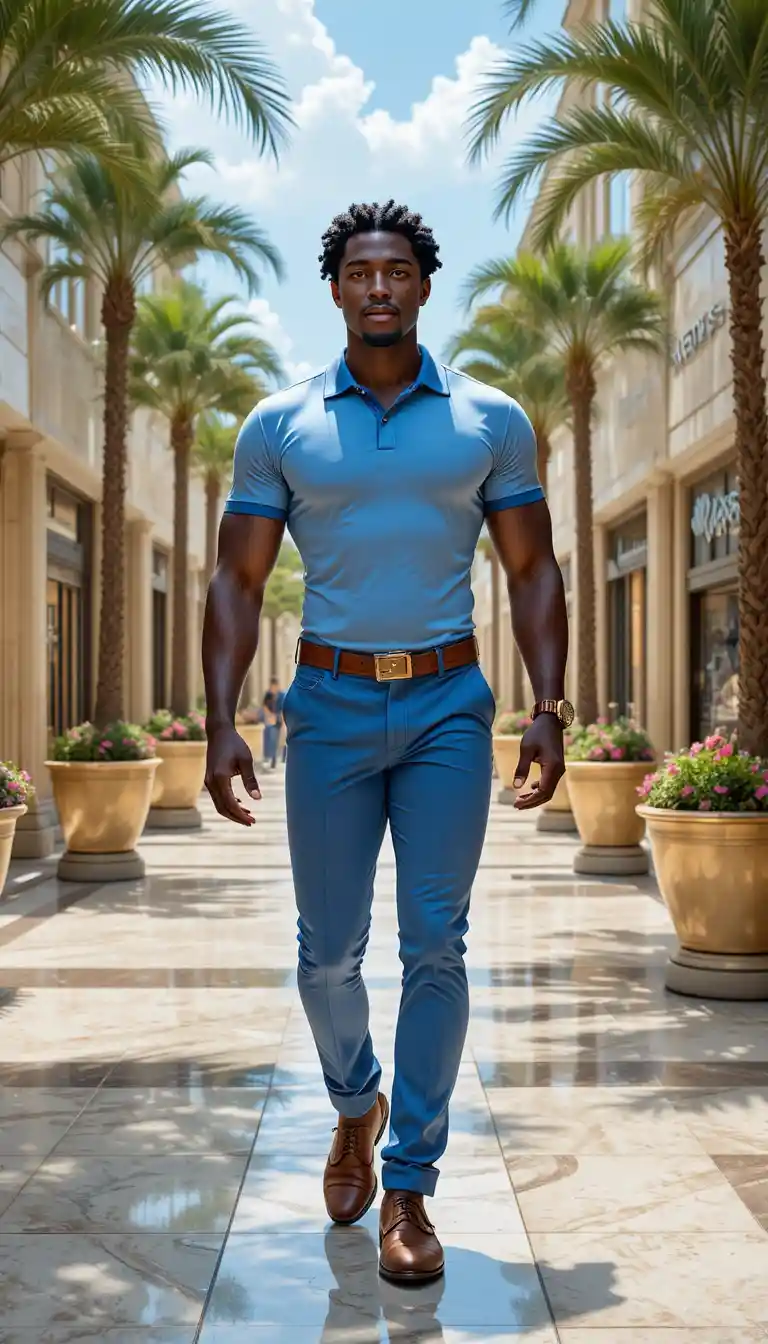 Confident Stylish Man Walking In Luxury Shopping Plaza