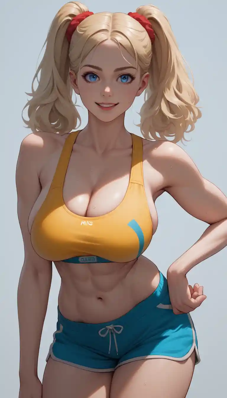 Blonde anime girl posing confidently in a dance club