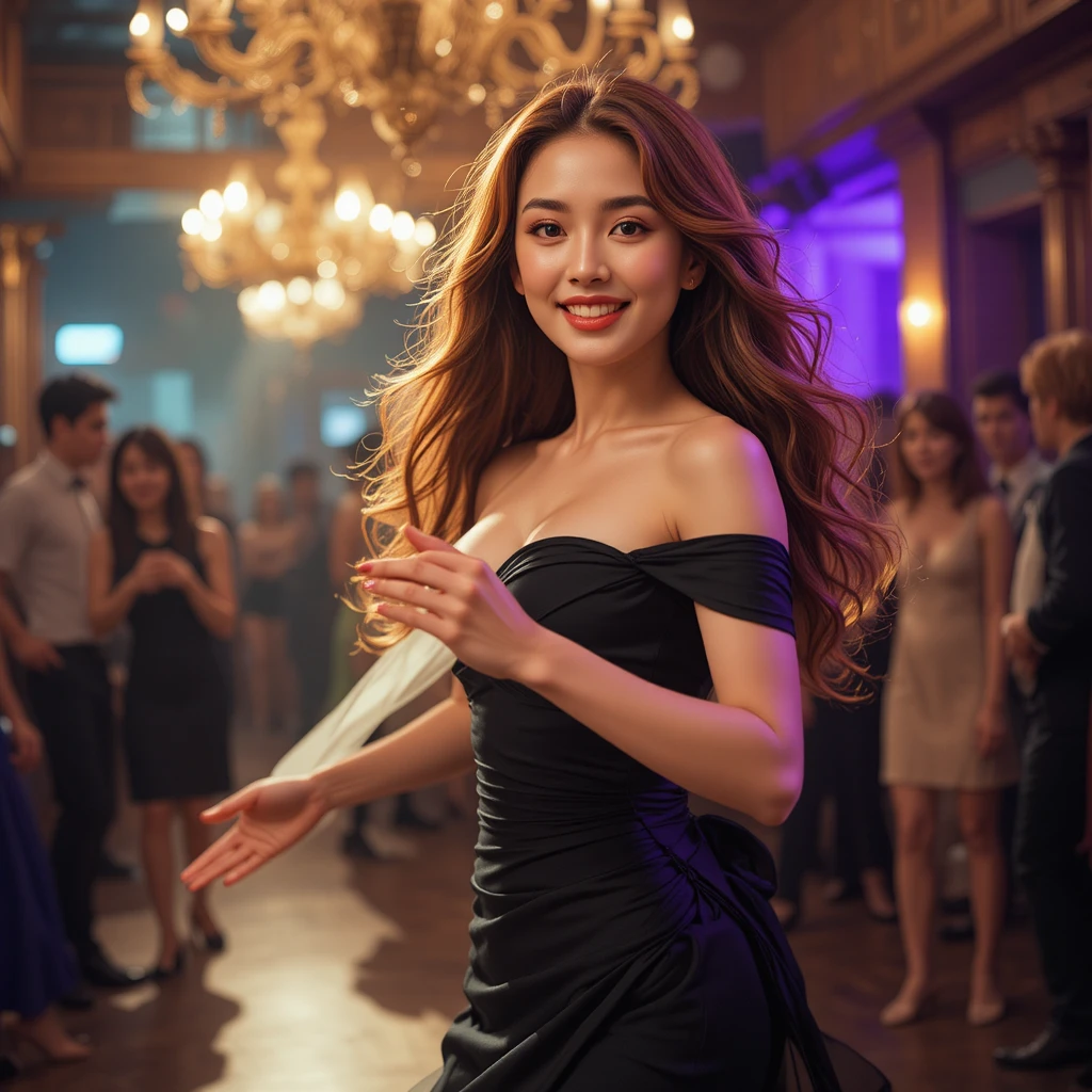 韓國女子在發光的里約夜店舞池上跳桑巴