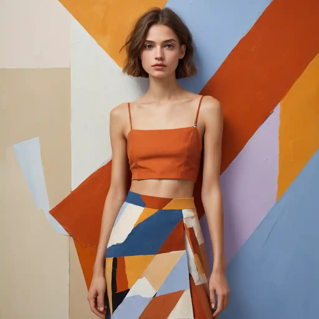 Stylized full body woman in cubist fantasy painting