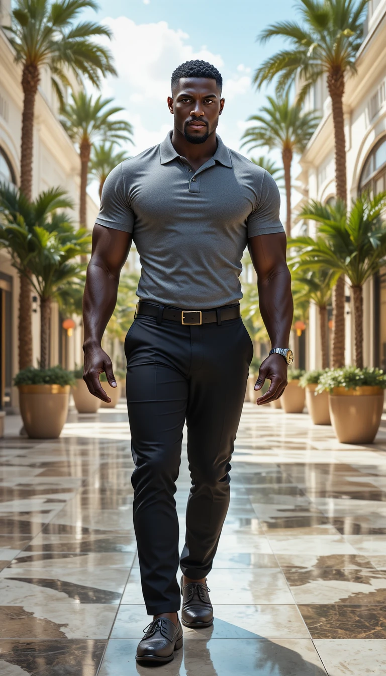 Confident stylish man walking through luxury outdoor plaza