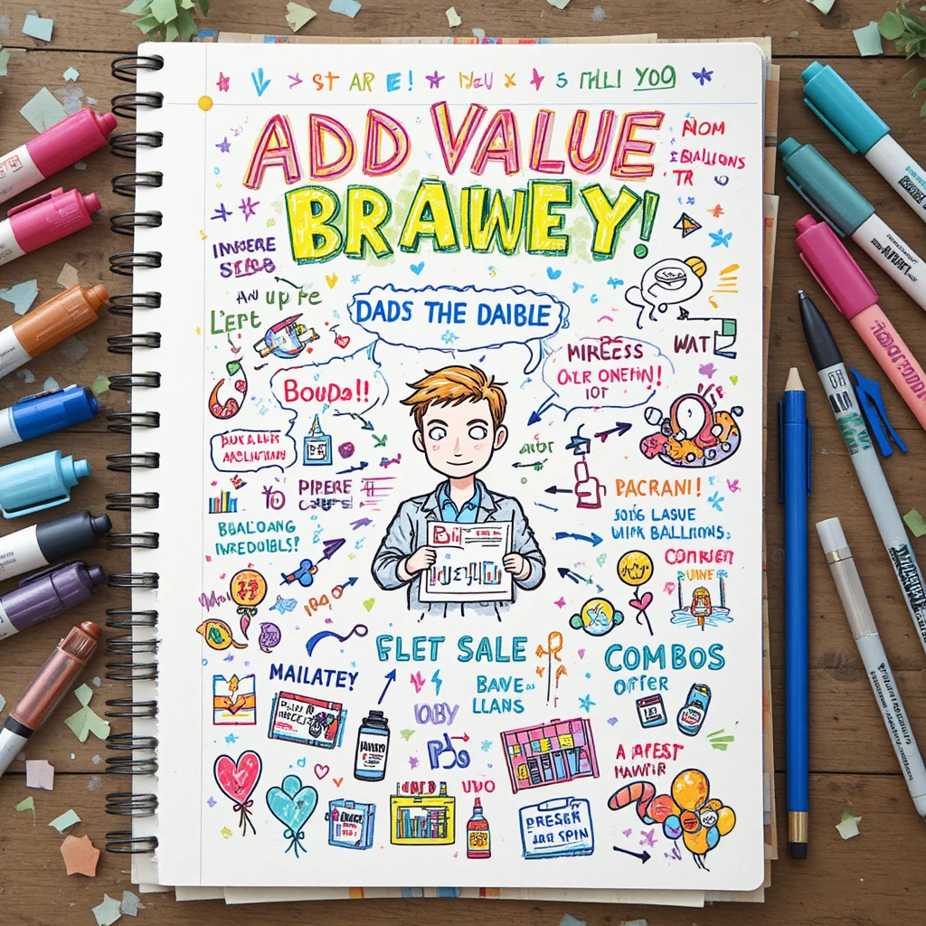 Colorful notebook sketch of playful sales strategy notes