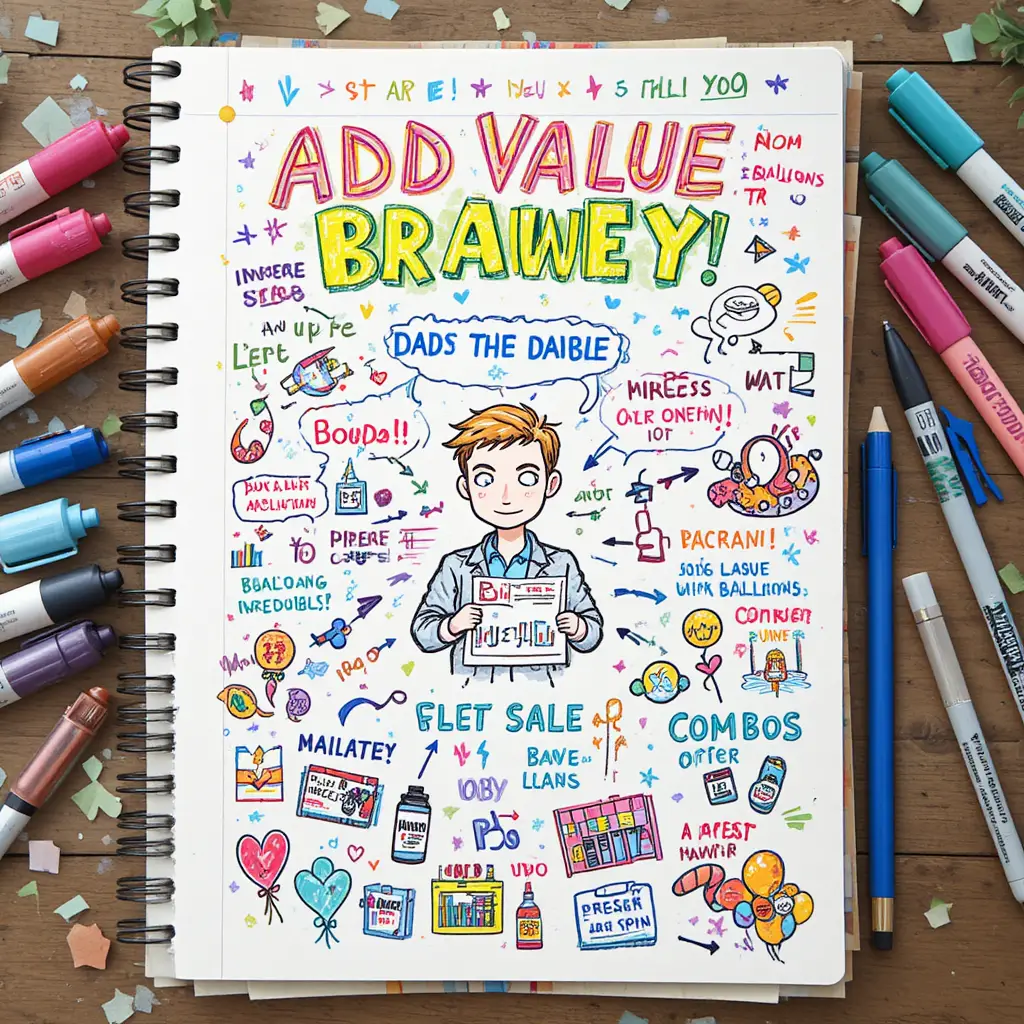 Colorful notebook sketch of playful sales strategy notes