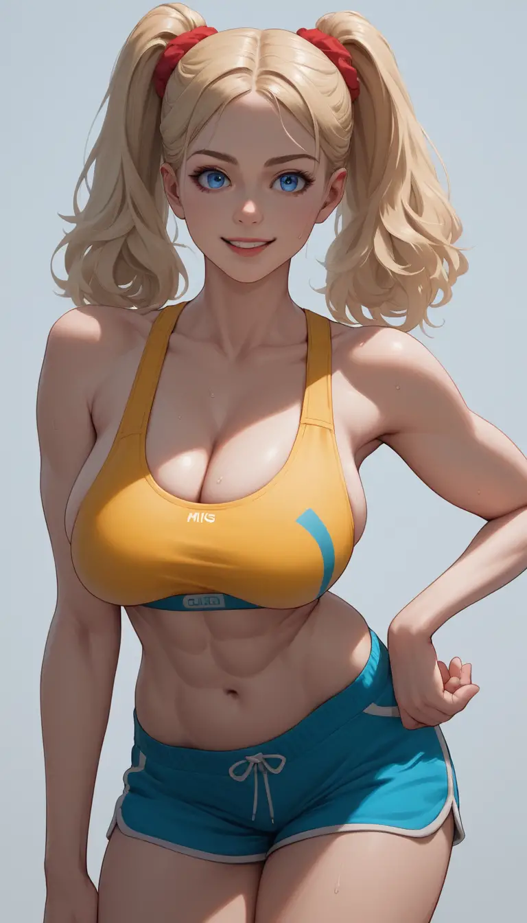 Blonde anime girl posing confidently in a dance club