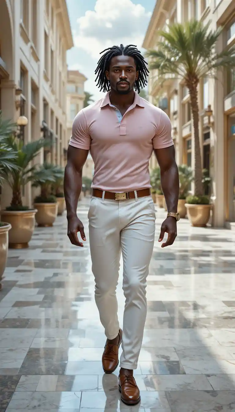 Confident stylish man walking through luxury outdoor mall
