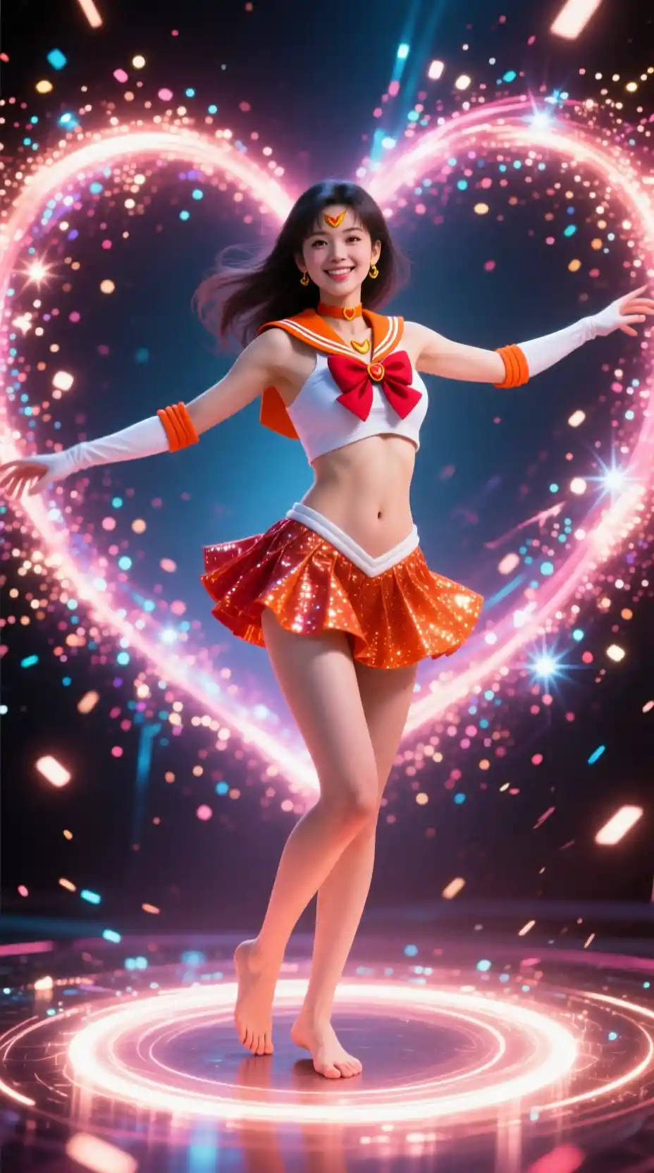 Anime girl spinning inside a glowing magical energy ring