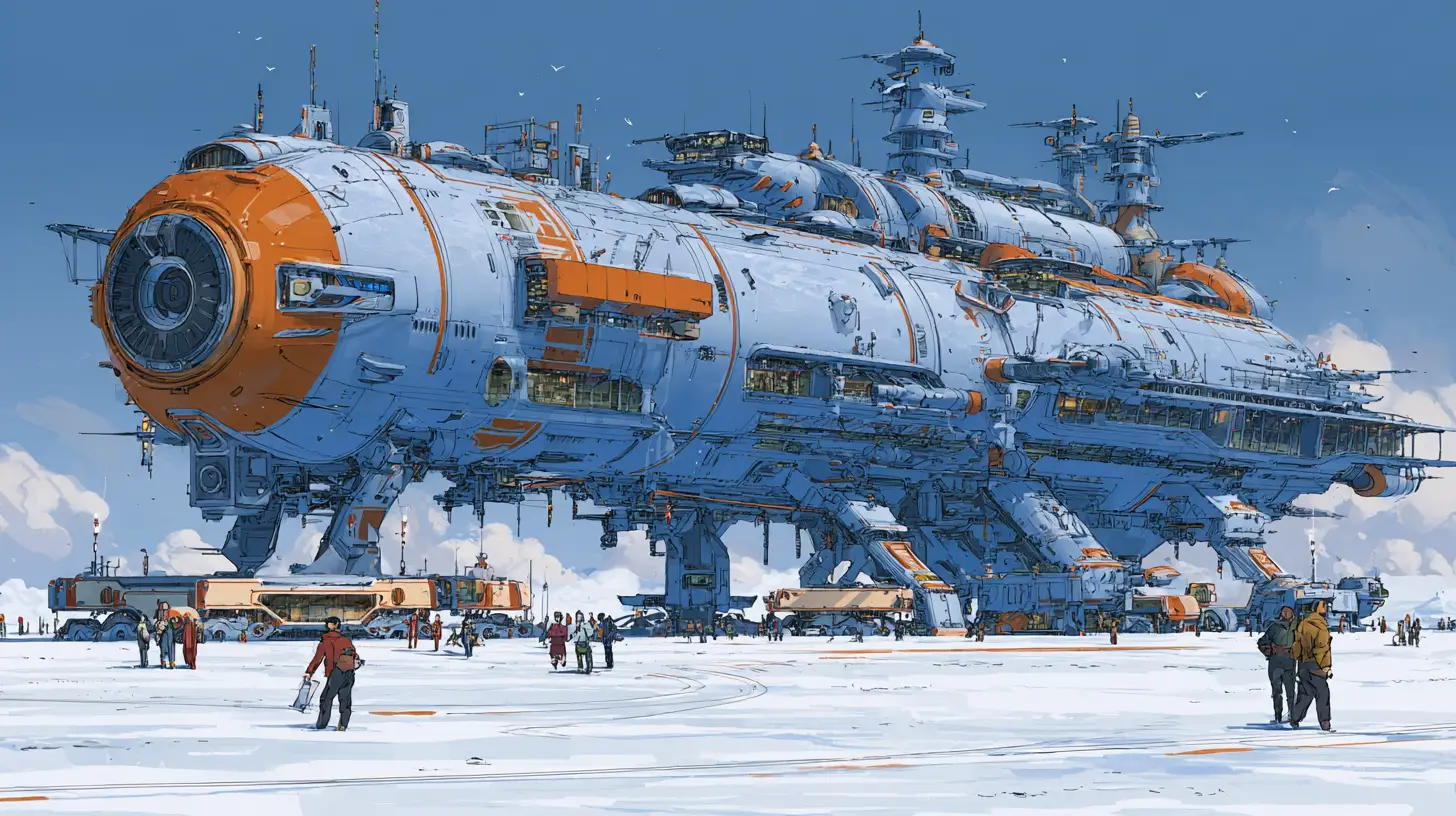 Gigantic Cargo Spaceship City On Frozen Planet