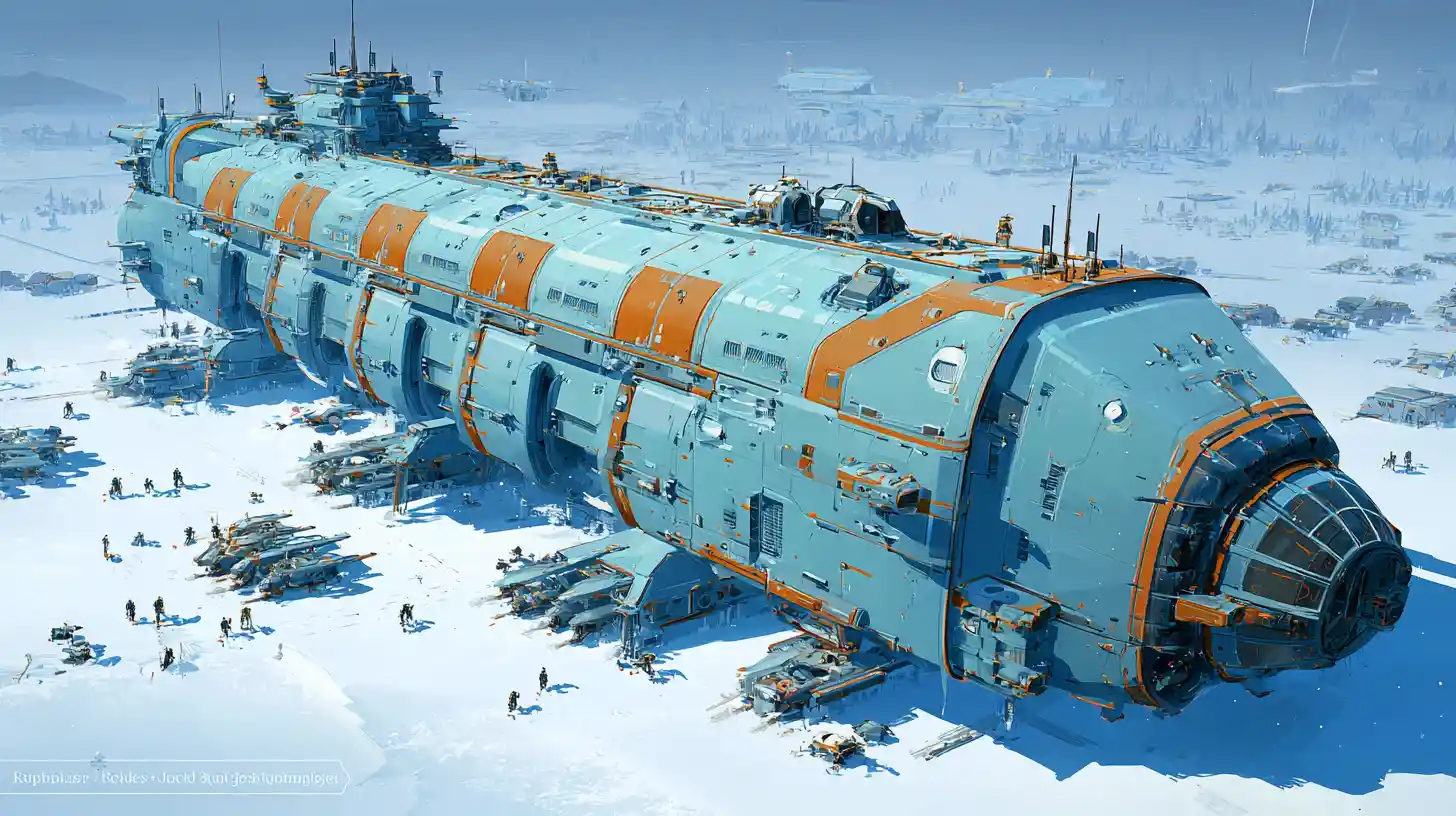 Gigantische Fracht-Raumschiff-Stadt auf gefrorenem Planeten gelandet