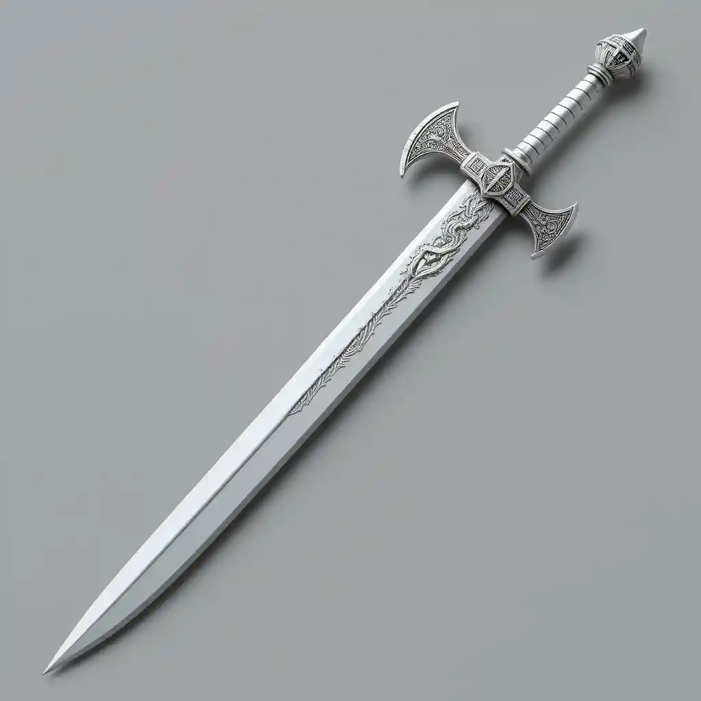 White longsword with dragon engraved blade and axe guards