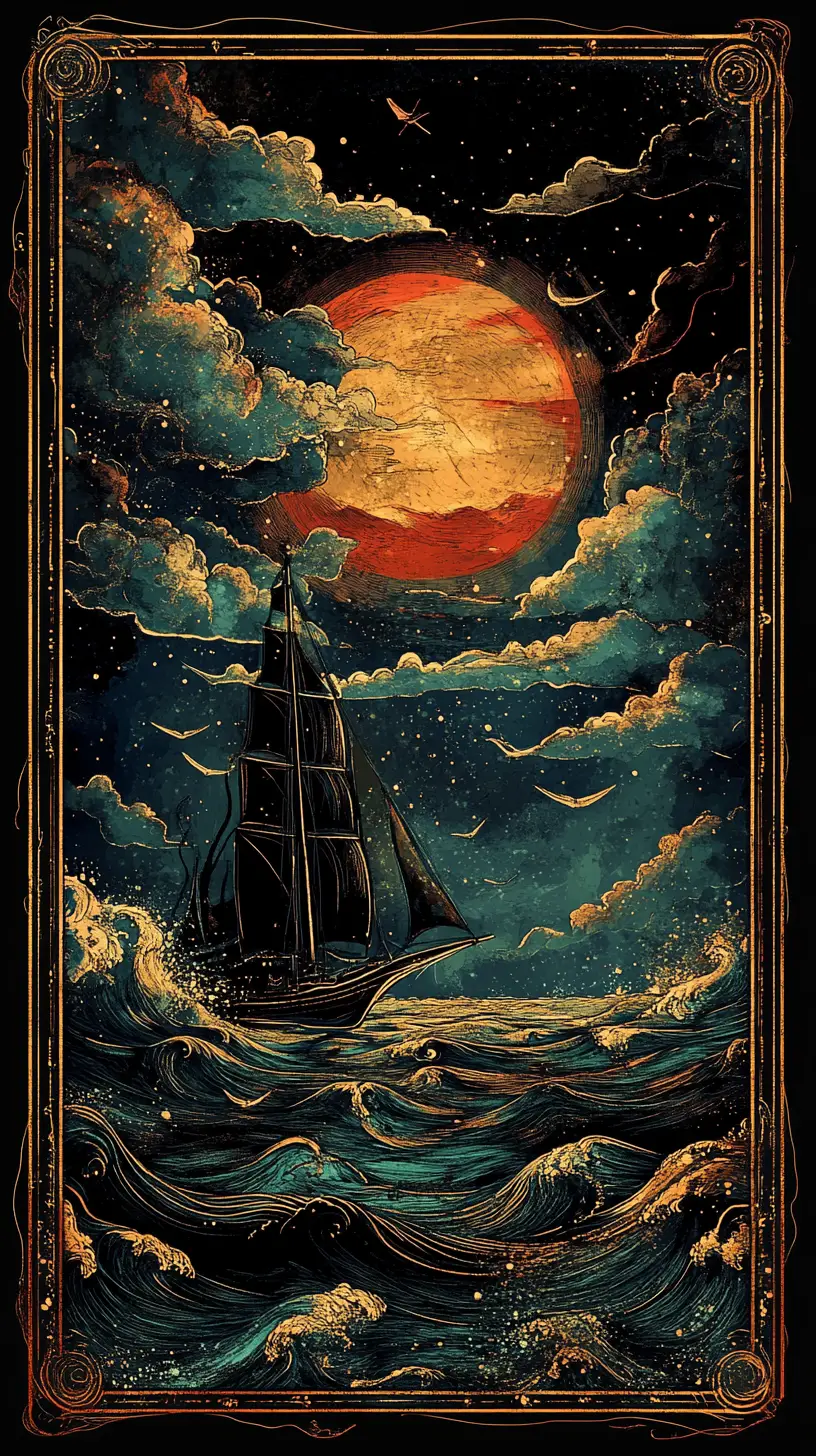 Surreal abstract seascape with bold geometric lines