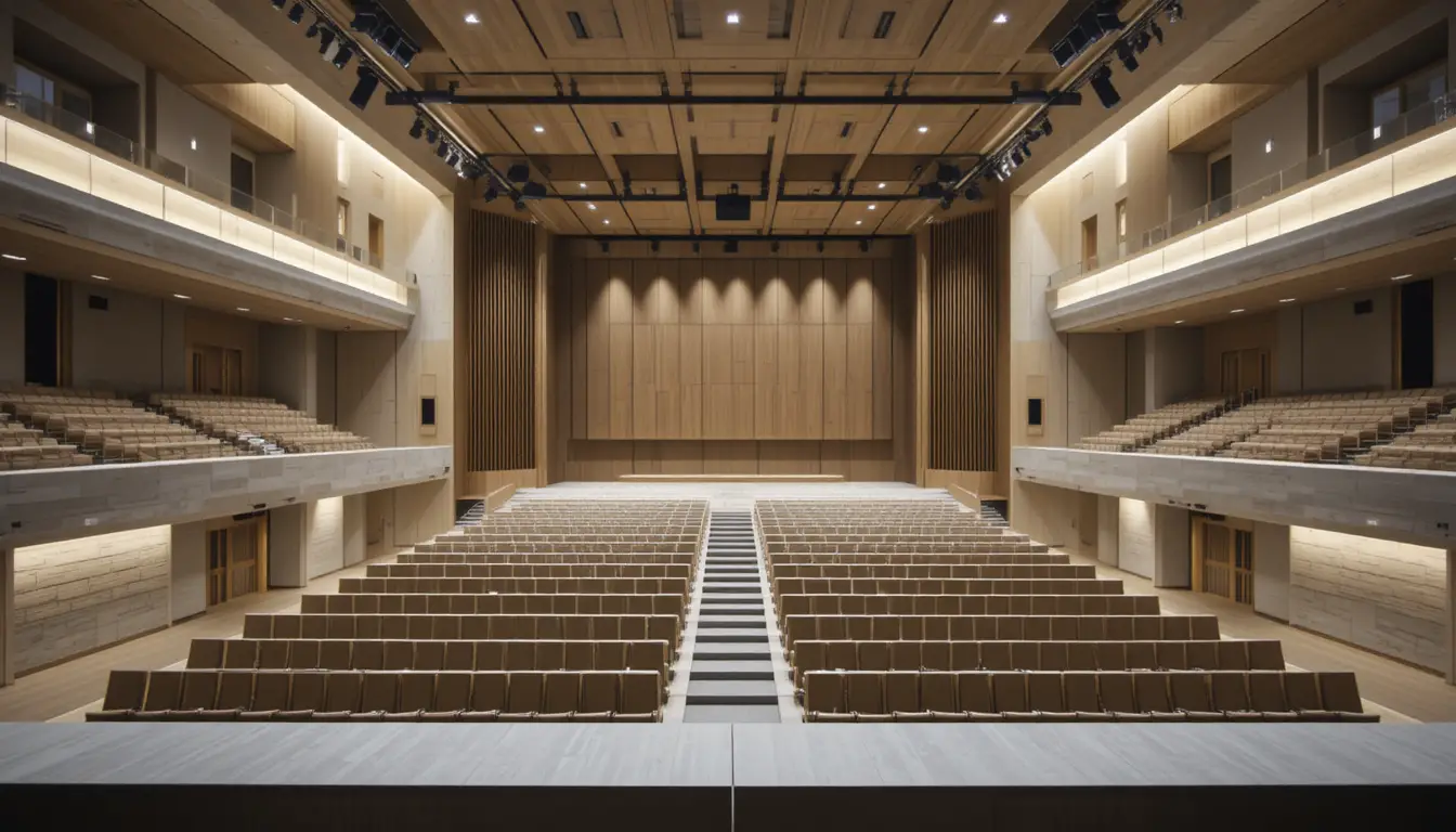 Modern auditorium architectural model with advanced acoustic design