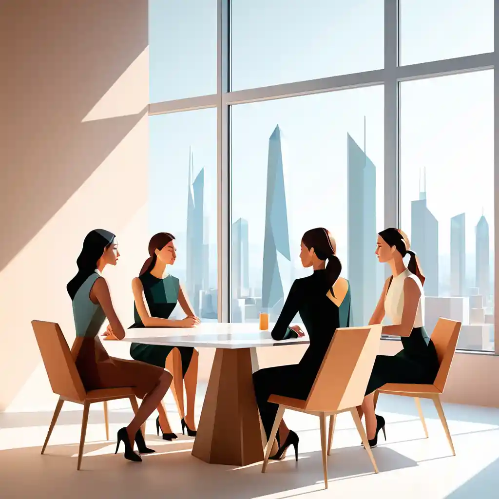 Donne low poly riunite in una tranquilla conversazione al chiuso