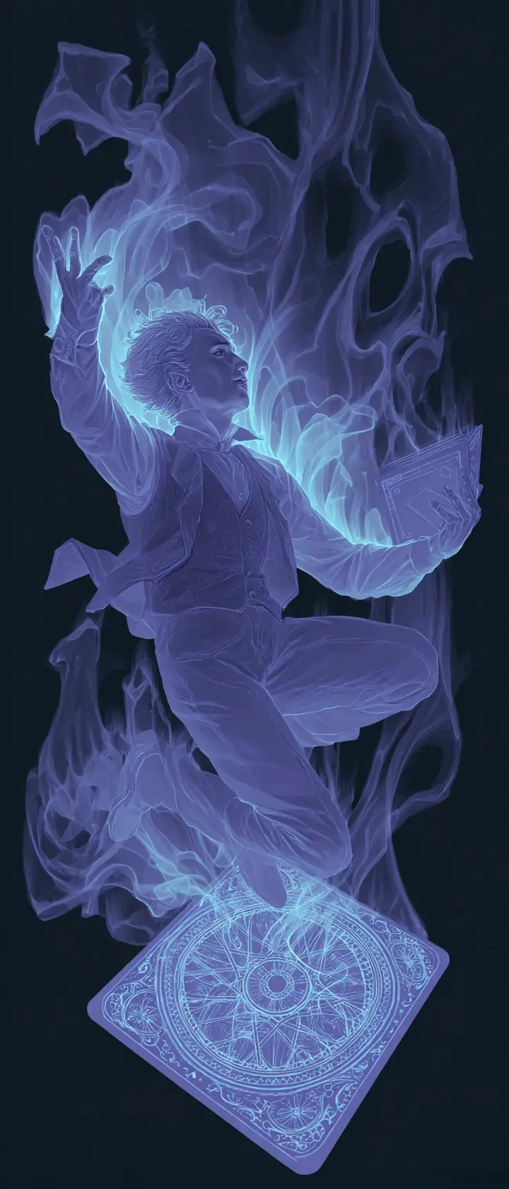 The Magician tarot card emerging from two dimensional space