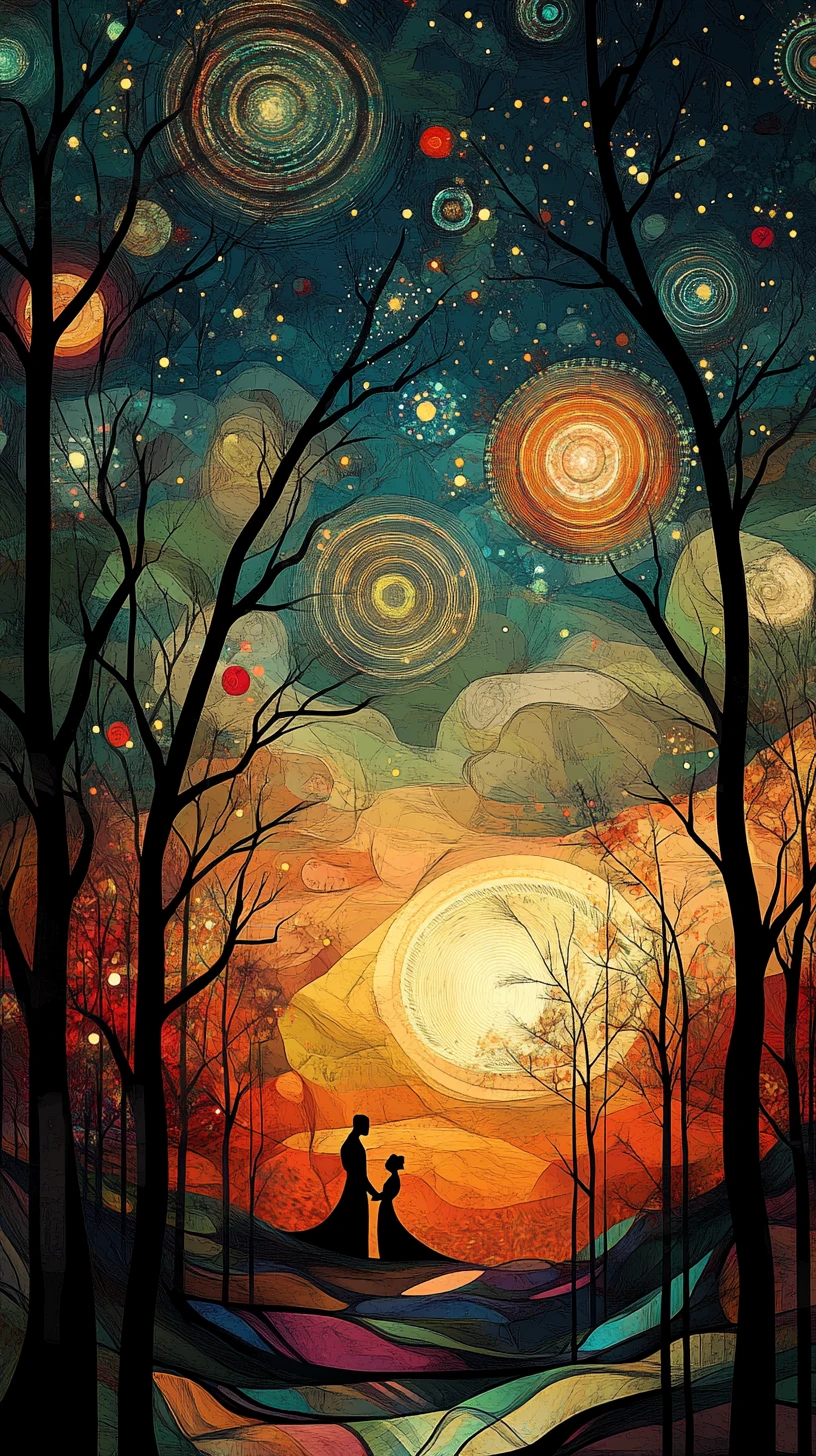 Paisagem natalina fantasiosa e lúdica em cores vibrantes de quadrinhos