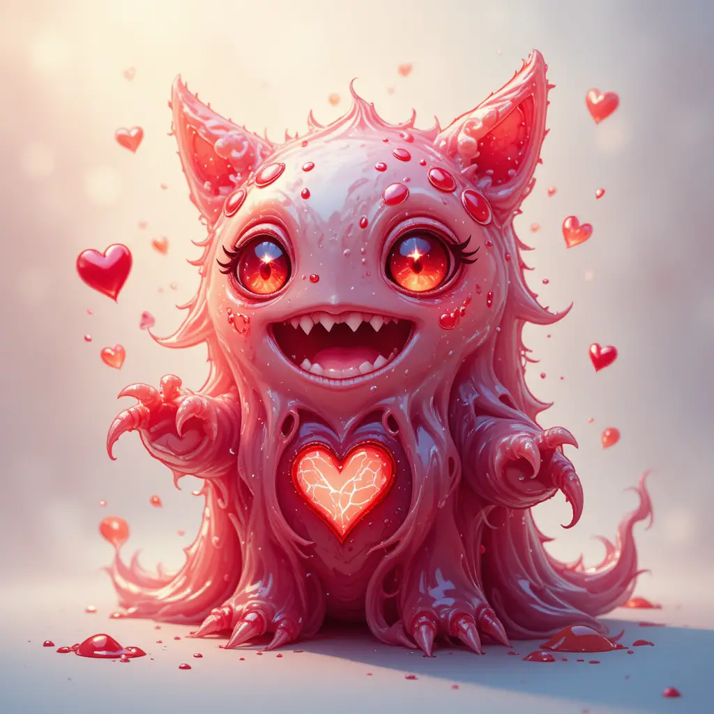 Dolce Mostriciattolo Magico Chibi con Segni a Cuore