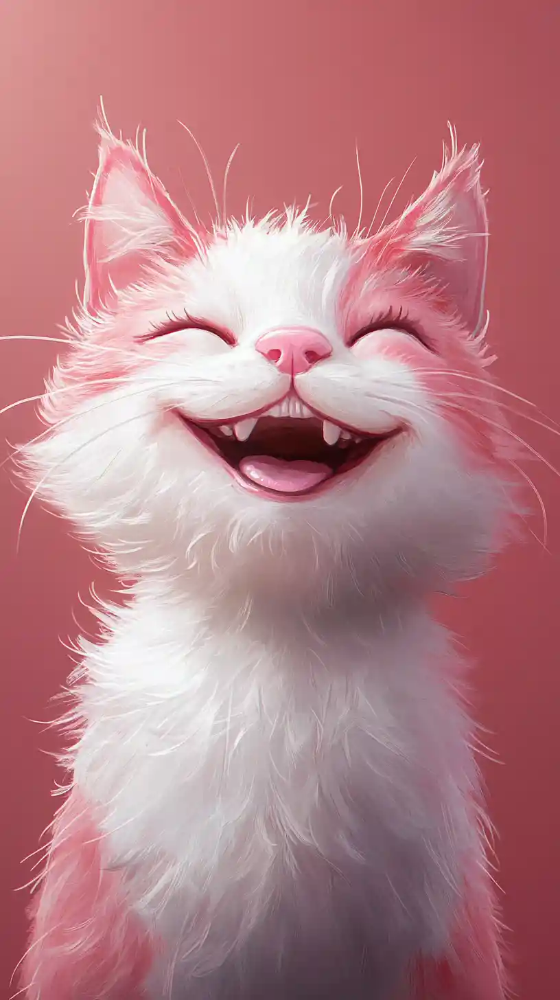 Laughing Pink Cartoon Cat With Exaggerated Expression