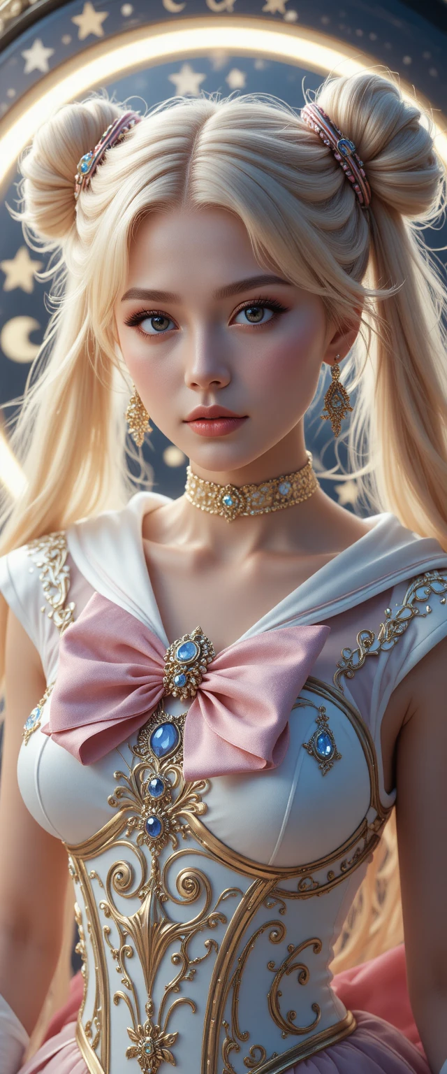 Magical blonde girl in celestial costume portrait