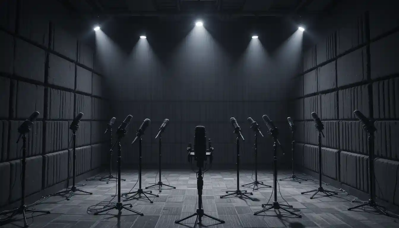 Microphones directionnels à l’intérieur d’une chambre anéchoïque silencieuse