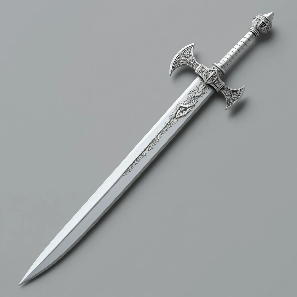 White longsword with dragon engraved blade and axe guards