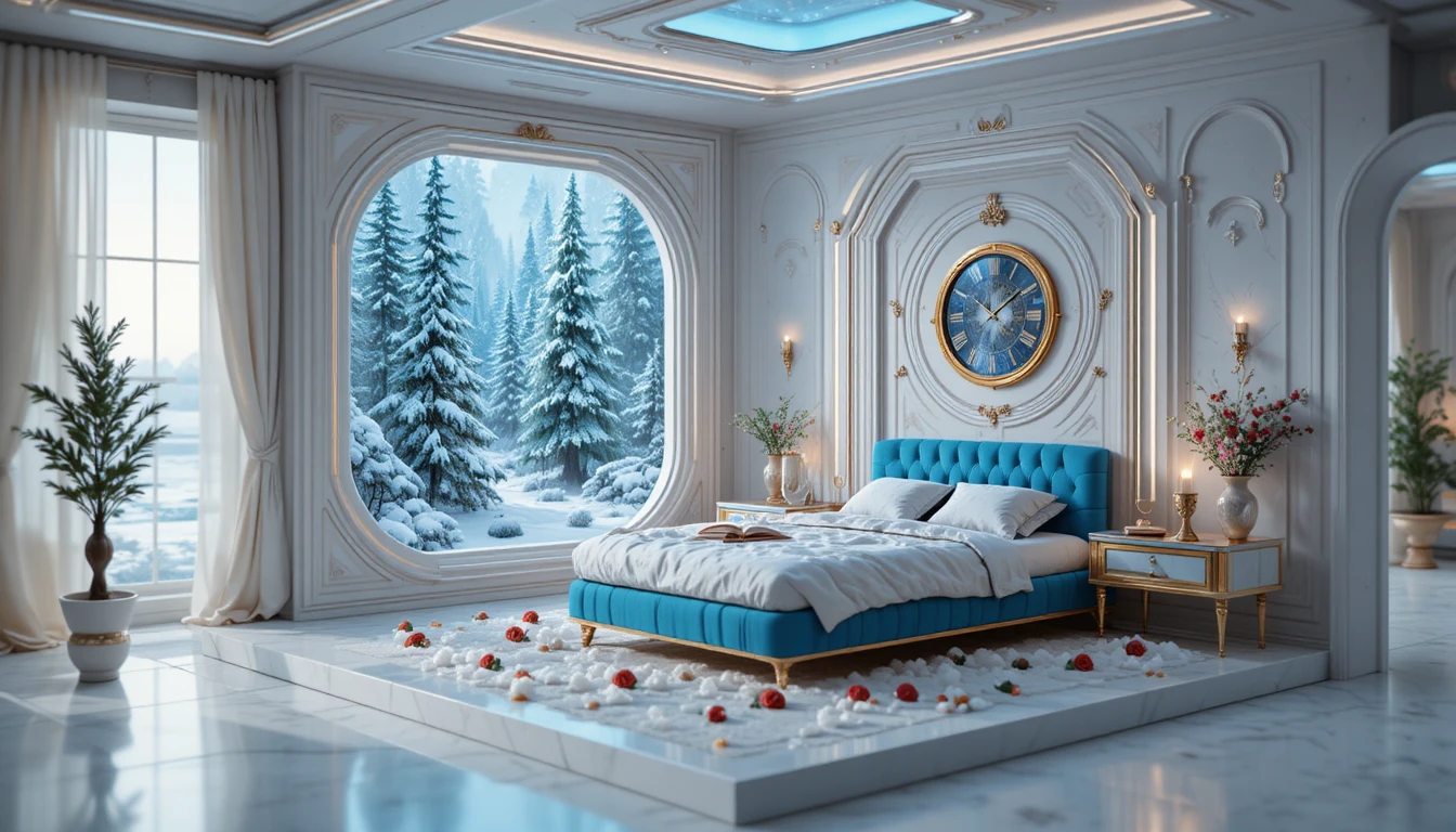 Surreal Crystal Cube Living Room With Winter Forest Portal