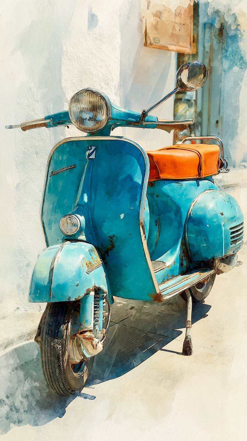 Scooters vintage e mods à beira-mar ensolarada