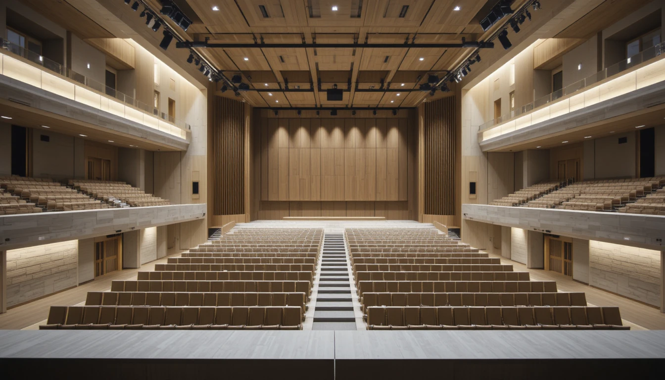 Modern auditorium architectural model with advanced acoustic design