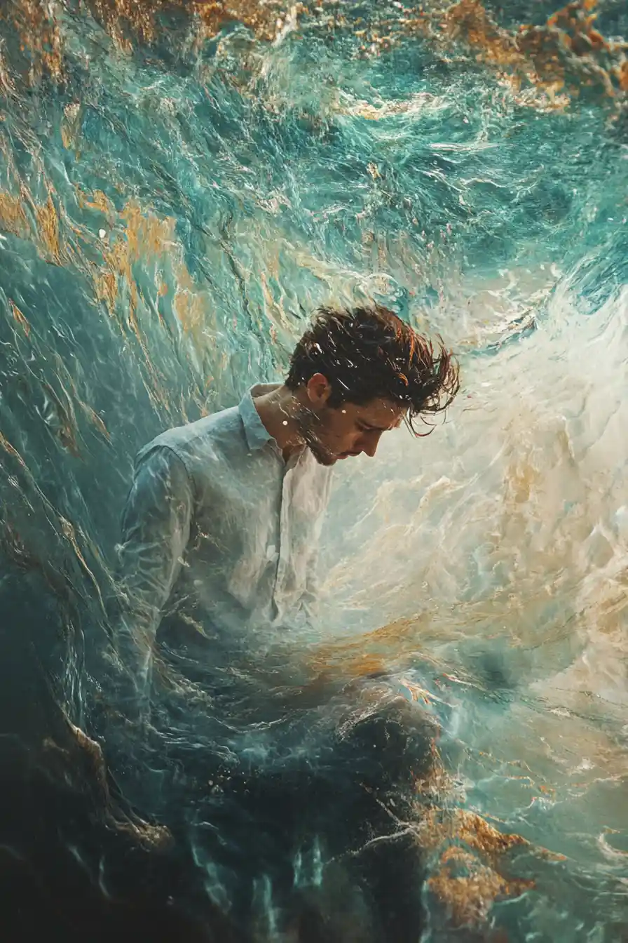 Abstract shapes dissolving into a vast empty sea
