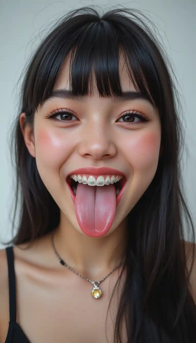 Smiling emo girl with braces in playful pov portrait