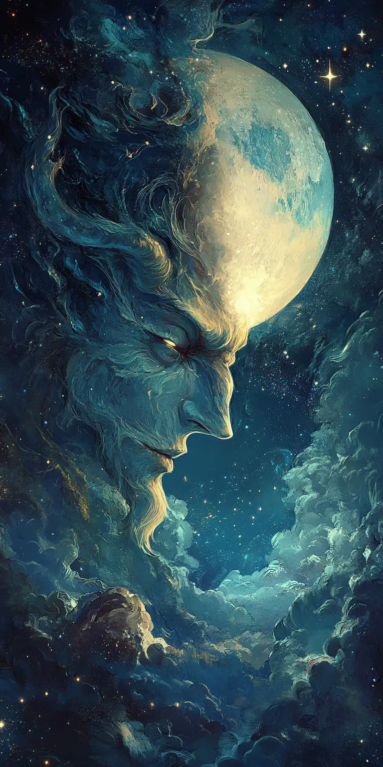 Mythical chimera under the silent moonlit sky