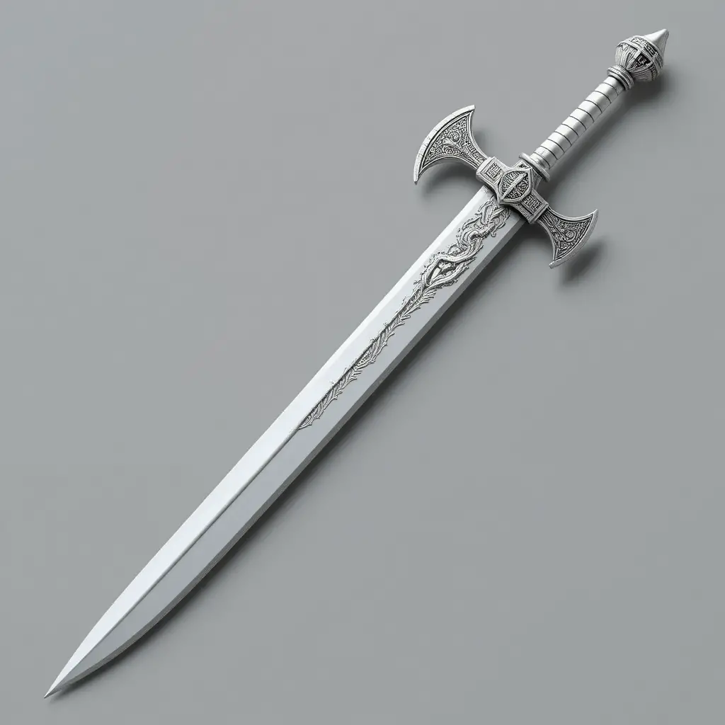 White longsword with dragon engraved blade and axe guards