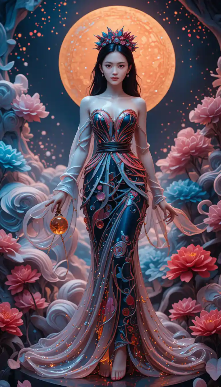 Figura diorama colorata di una modella di moda Dior