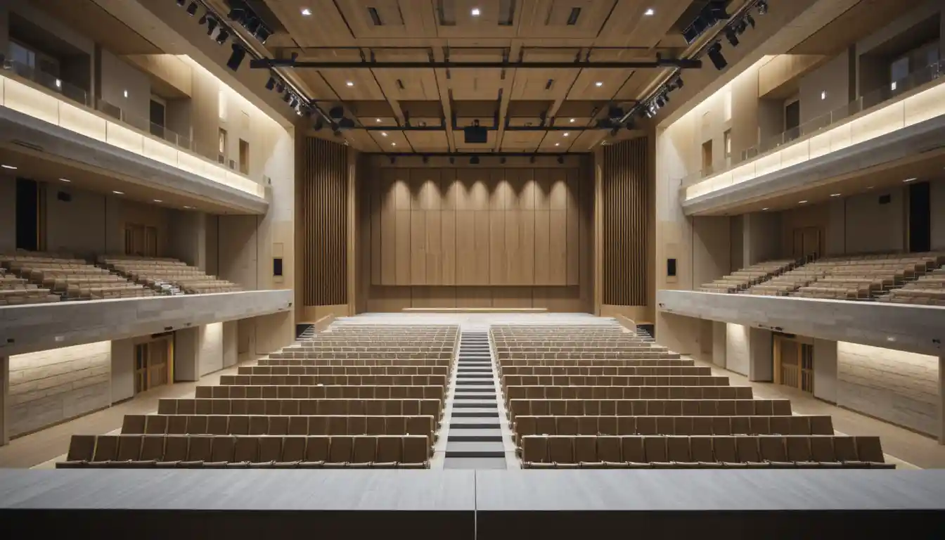 Modern auditorium architectural model with advanced acoustic design