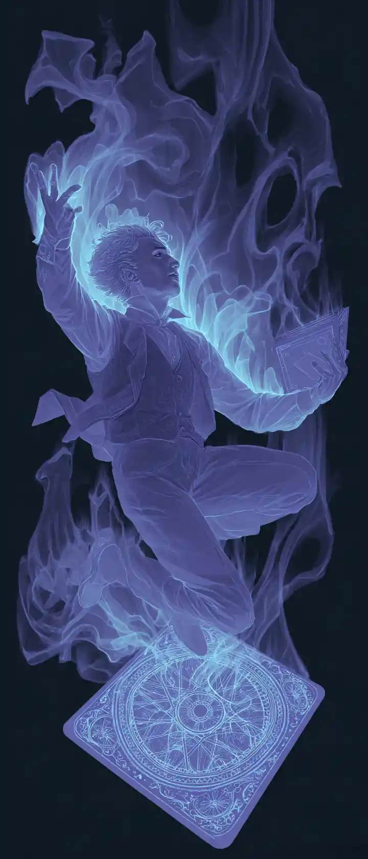 The Magician tarot card emerging from two dimensional space