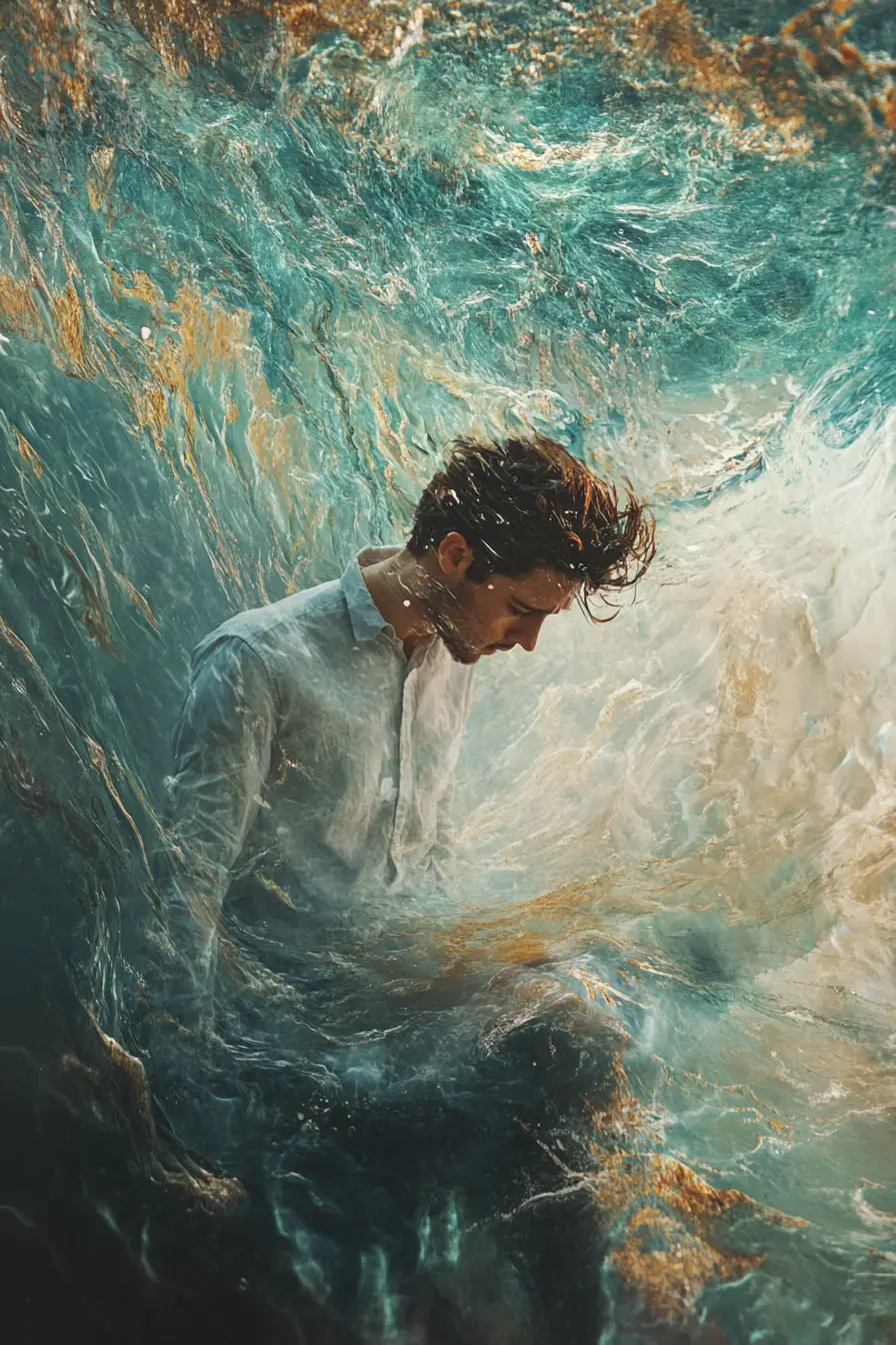 Abstract shapes dissolving into a vast empty sea