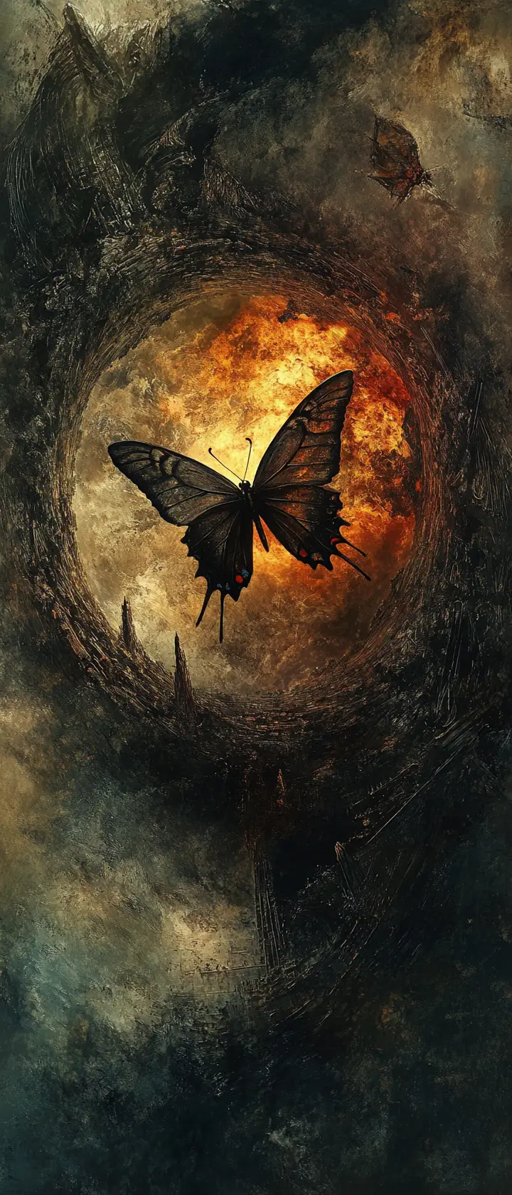 Surreal butterfly emerging from an ancient tornado eye