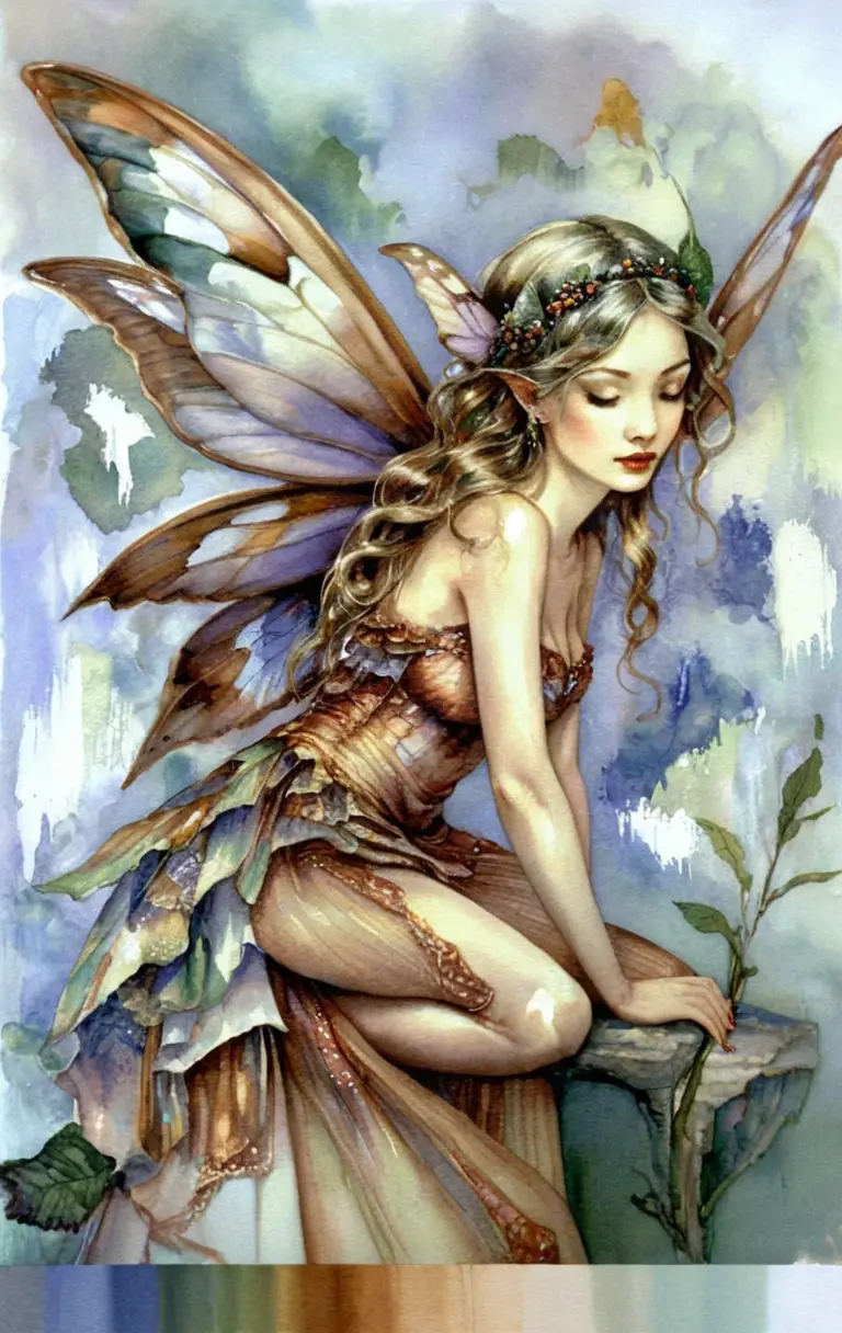 Watercolor woman with monarch butterfly wings in gallery