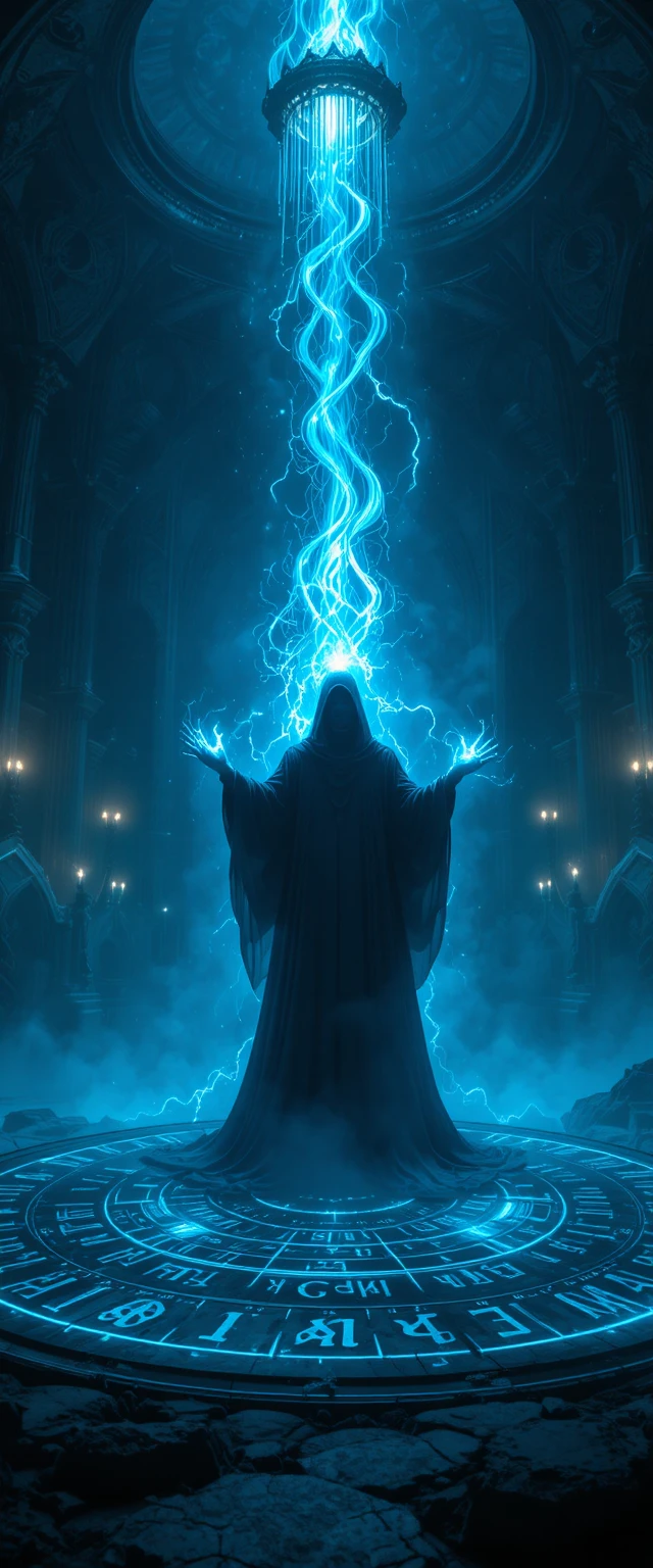Powerful mage within a glowing blue magic circle