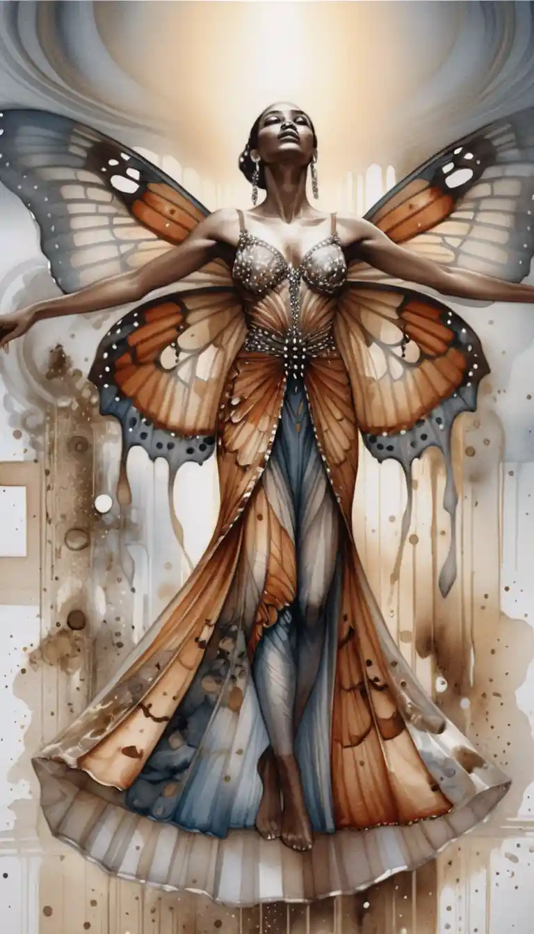 Elegant butterfly winged woman in watercolor profile