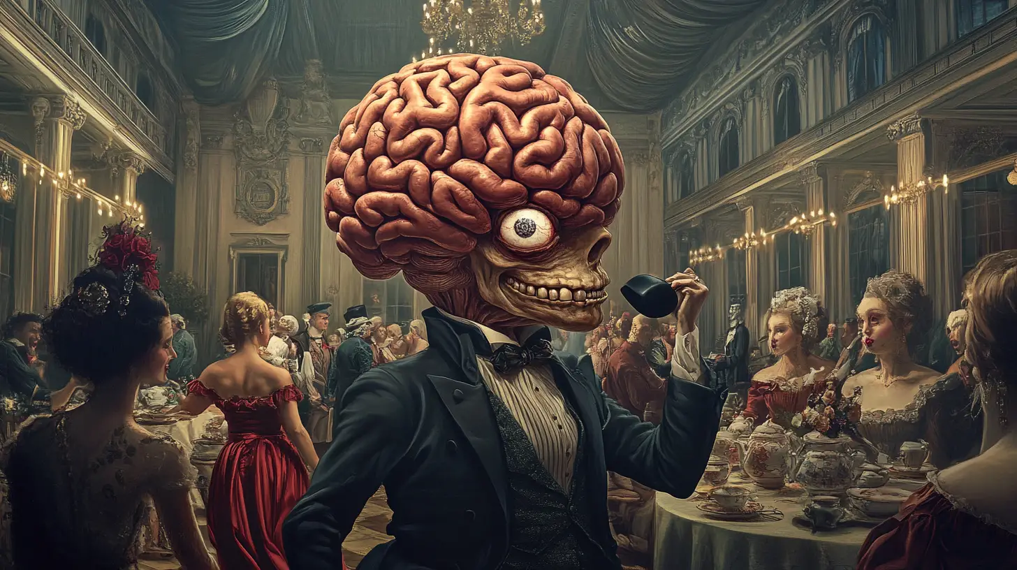 Cervello gentiluomo che accoglie gli ospiti a un elegante ballo in sala