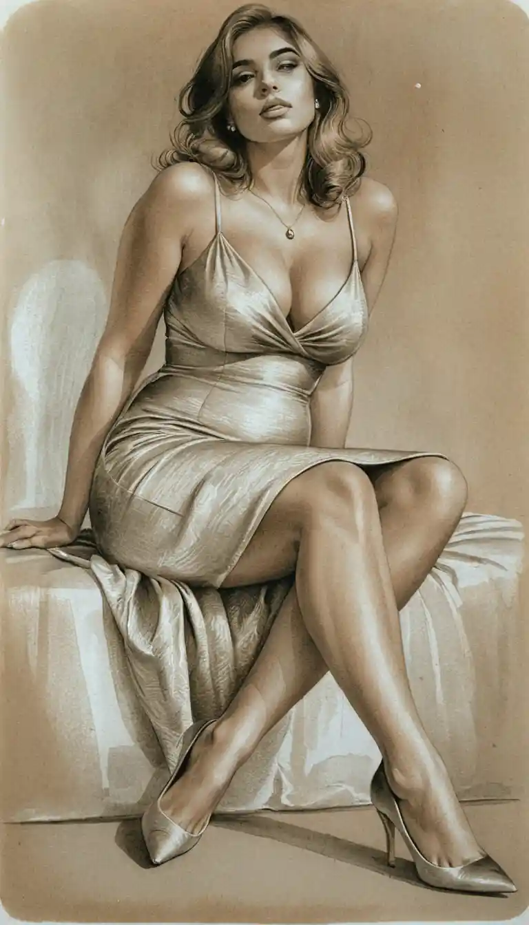 坐在白色絎縫椅上的魅惑復古 pin-up 女郎