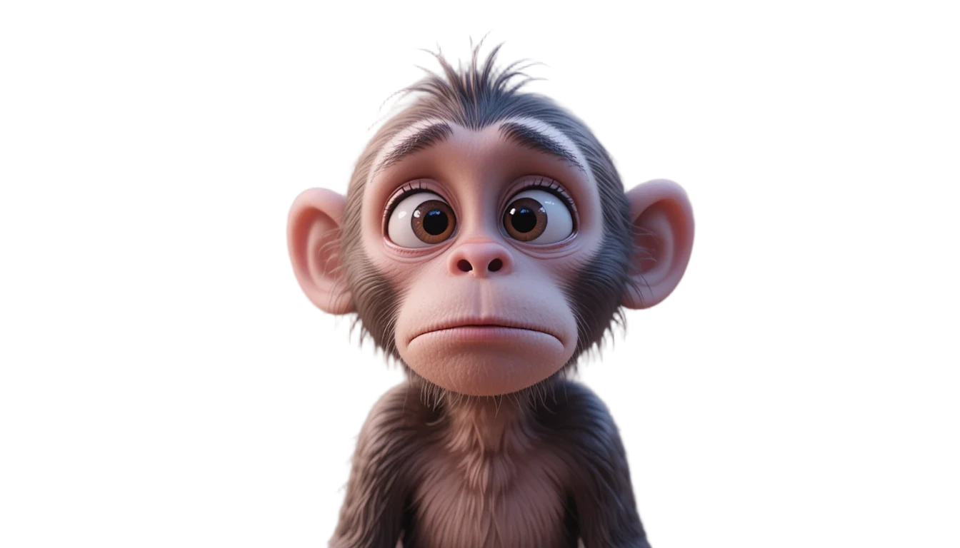 Sad 3D monkey talking directly to the camera