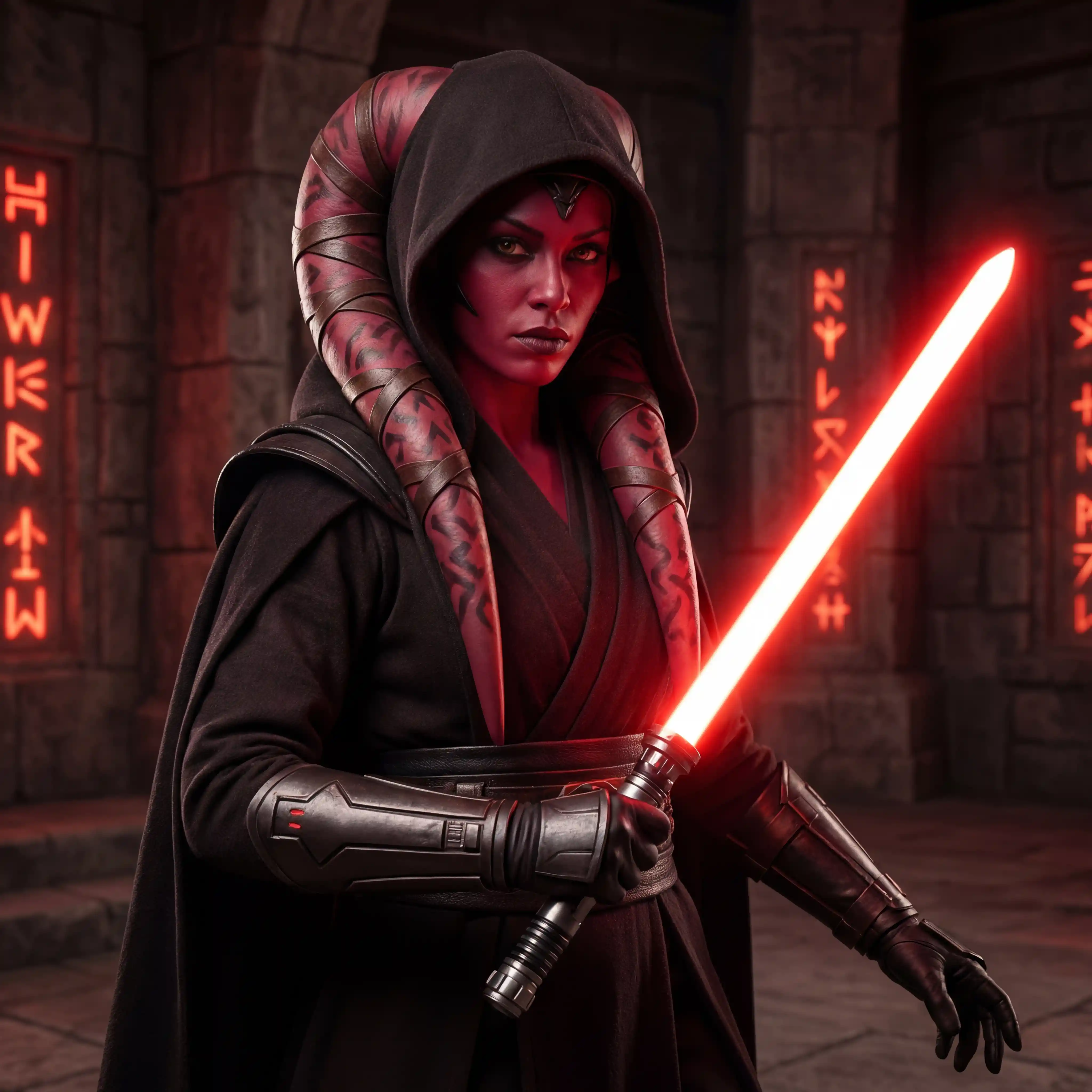 Beautiful female twi lek sith apprentice in a sci fi scene